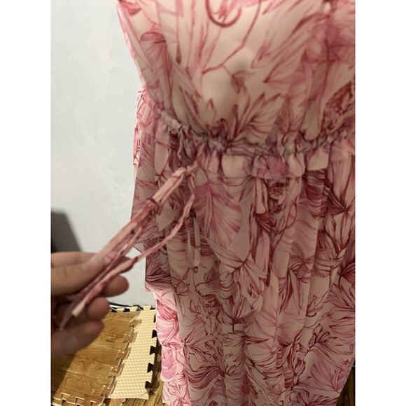 Anthropologie Gal Meets Glam Dress Pink Floral Size 10 Racerback Straps Ruffle - Picture 9 of 13